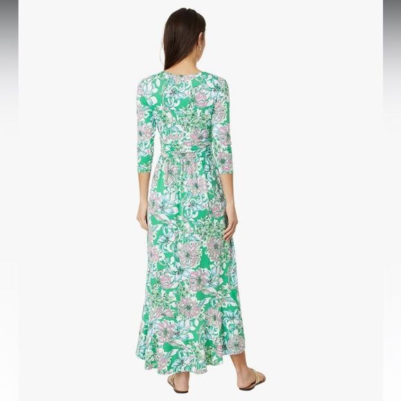LILLY PULITZER ladies Moana Maxi Dress small green pink Spearmint Blossom hi low - Picture 2 of 12